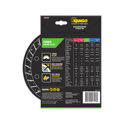 Kango 180mm Turbo Diamond Saw Blade - Fast, Precise Cuts for Concrete, Brick, Stone