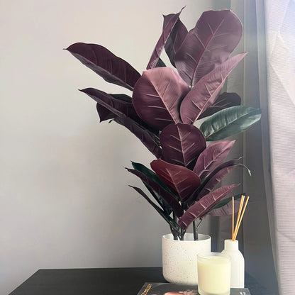 UN-REAL 67cm Artificial Burgundy Rubber Plant - Indoor, Low Maintenance, Realistic Foliage