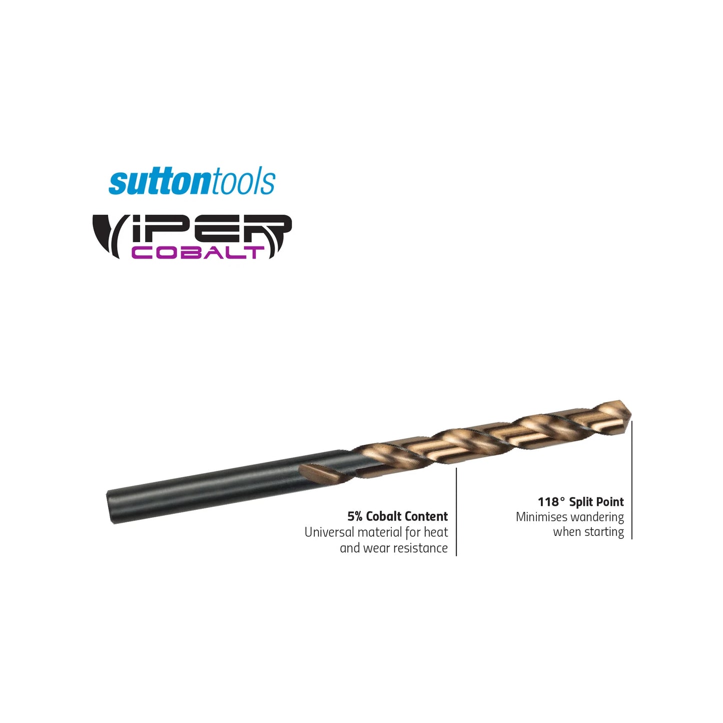 Sutton Tools 3/16" Cobalt Jobber Drill Bit, 118° Split Point, Heat Resistant
