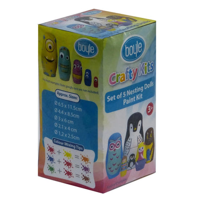 Boyle Nesting Dolls Craft Paint Kit - 5 Pack, Includes Paints & Brush, Durable Wood