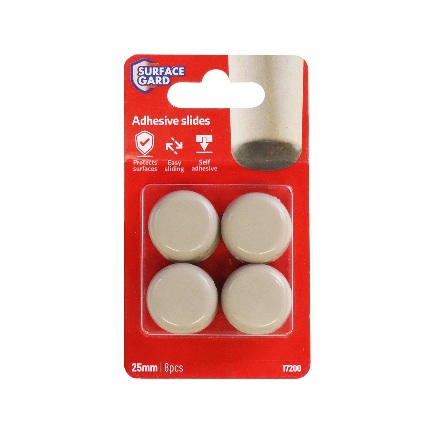 Surface Gard 25mm Round Self-Adhesive Sliders, 8 Pack - Easy Install, Durable, Floor Protection