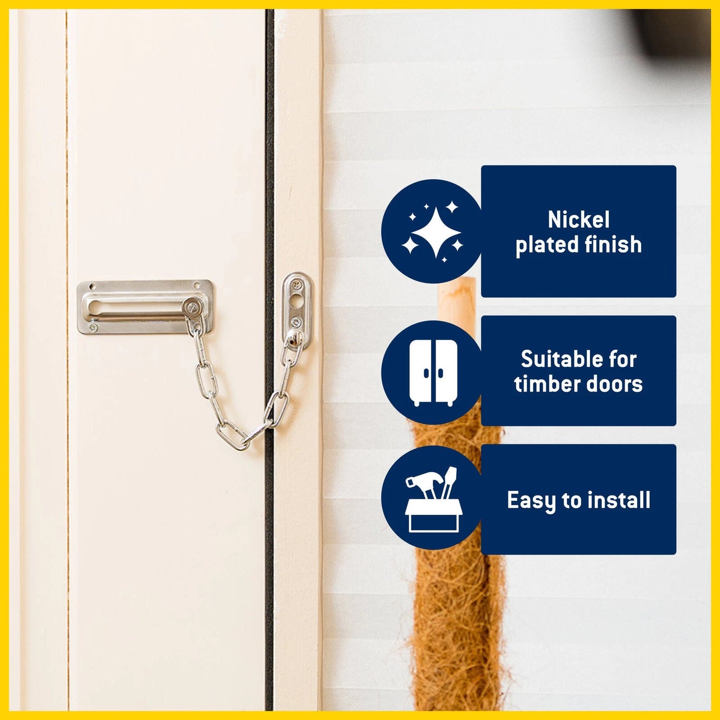 Syneco Nickel Plated Door Chain Guard - Easy Install, Timber Doors, Added Security