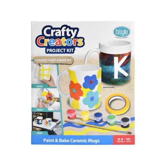 Boyle Crafty Creators Ceramic Mug Kit - Paint & Bake, 2 Mugs, 5 Paints, Indoor DIY Craft