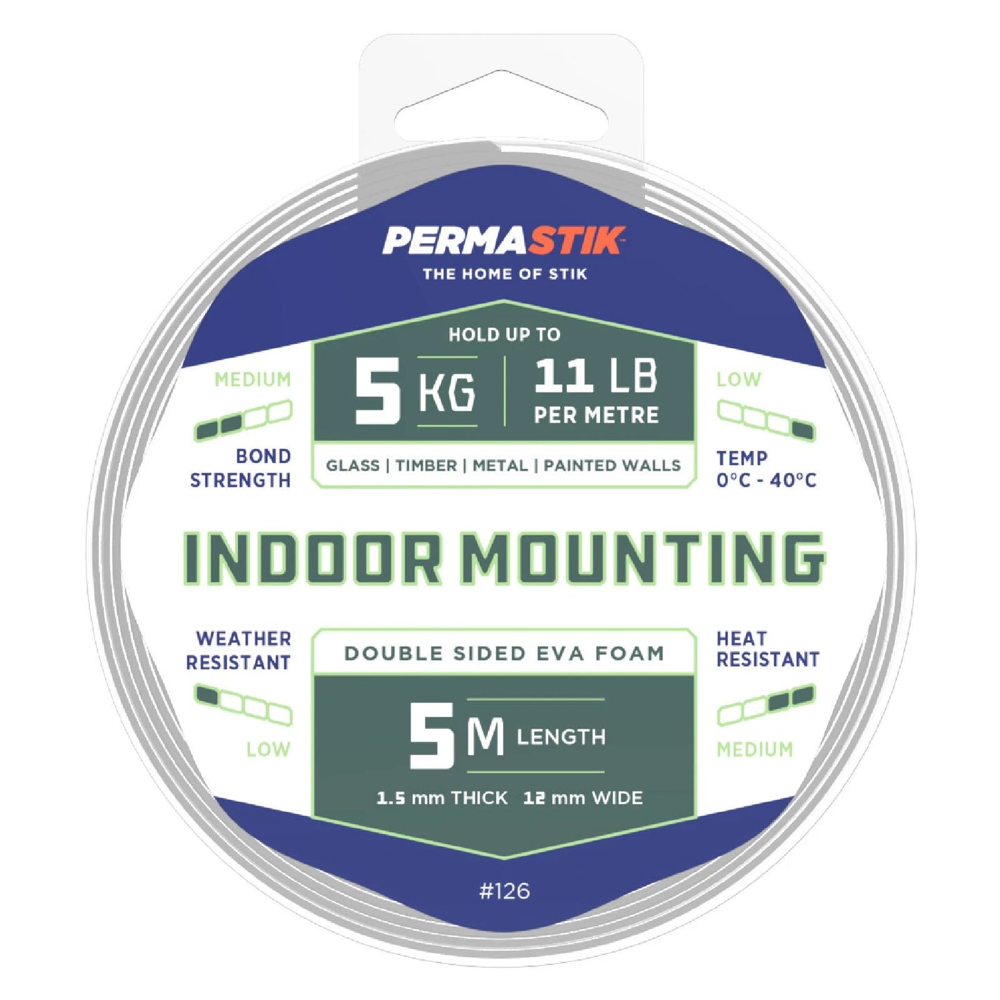 Permastik Indoor Mounting Tape 12mm x 5m - Strong Adhesion, No Drilling, Foam, White