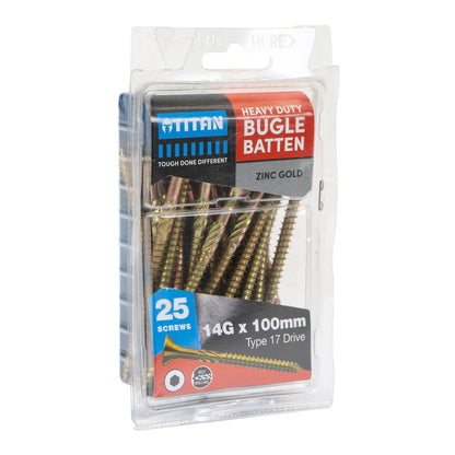 Titan 14g x 100mm Zinc Gold Bugle Batten Screw - 25 Pack, Corrosion Resistant