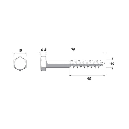 ZENITH M10 x 75mm Galvanised Hex Head Coach Screws - Rust Resistant, Heavy-Duty Timber Fastening