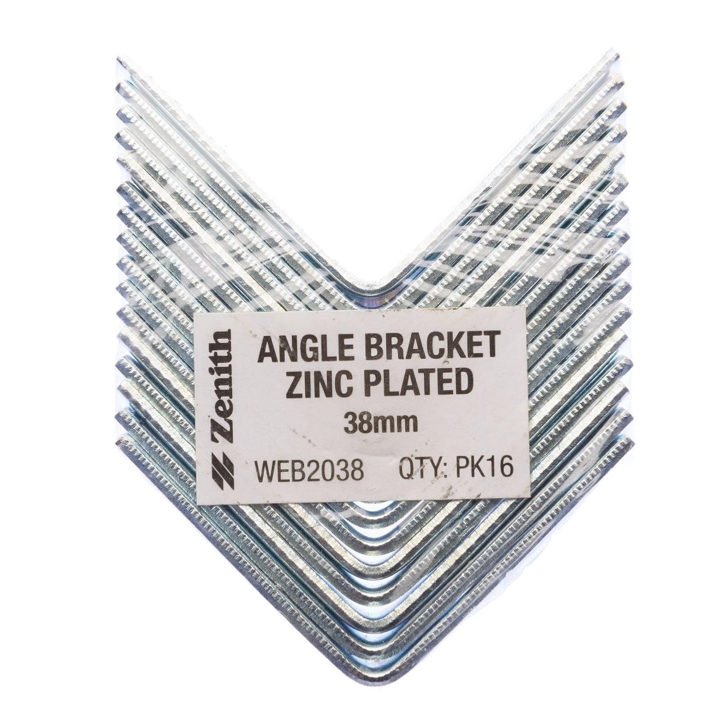 Zenith 38mm Zinc Plated Steel Angle Brackets - Pack of 16 for Shelves & Cabinets