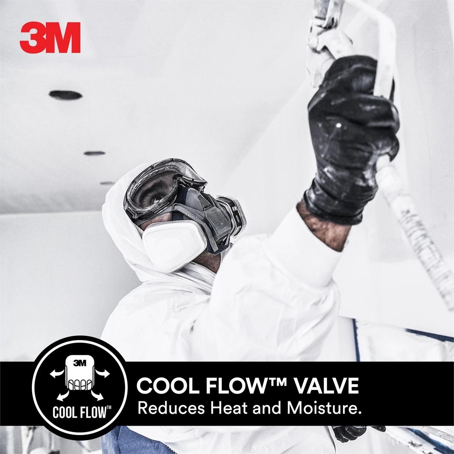 3M Painters Quick Latch Respirator with Cool Flow Valve, Adjustable Straps, Black