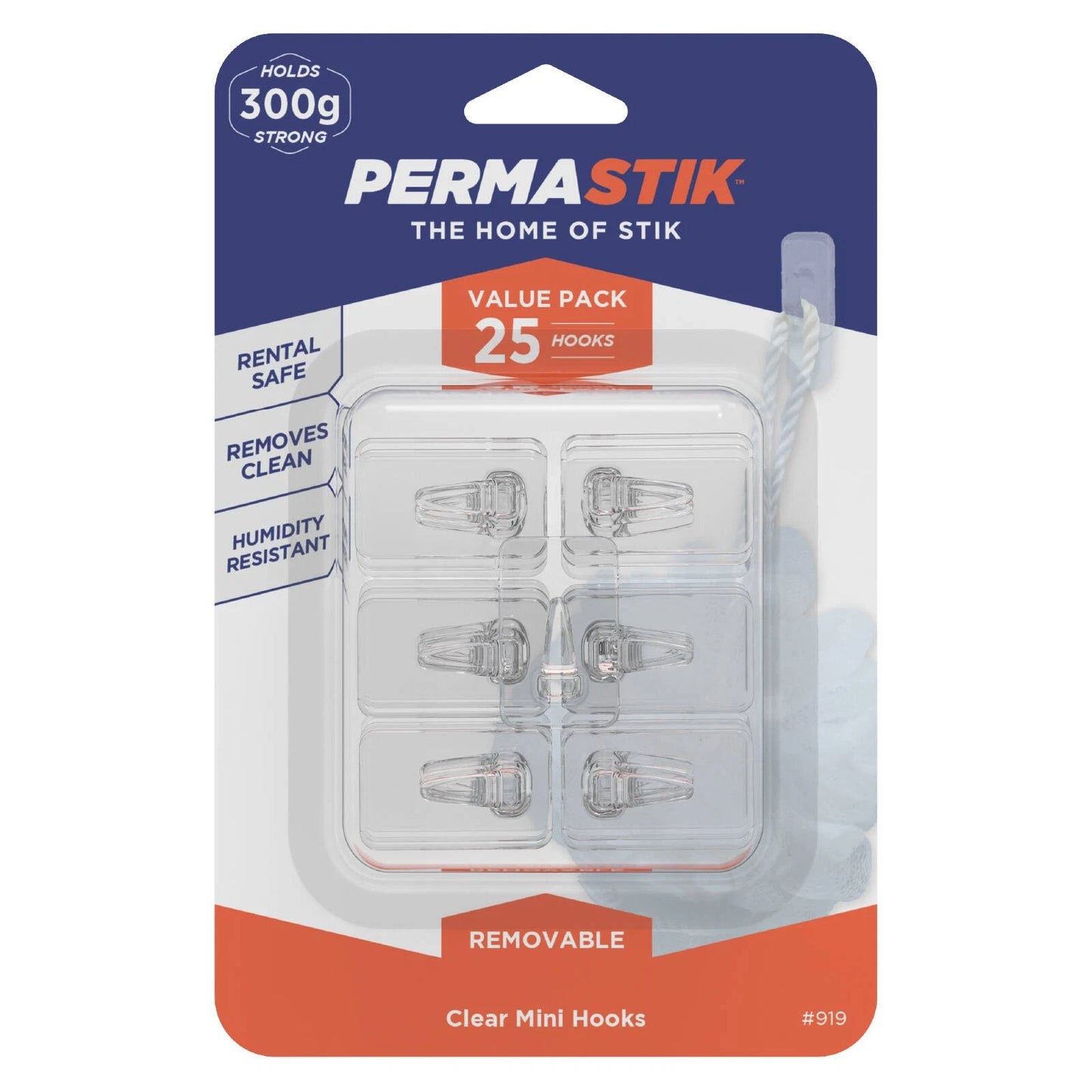 Permastik Clear Mini Clips 25 Pack, Damage-Free, Holds 300g, Indoor Use