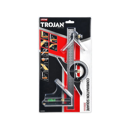 Trojan 300mm Multi-Function Combination Square, Heavy-Duty Alloy, Stainless Steel Blade