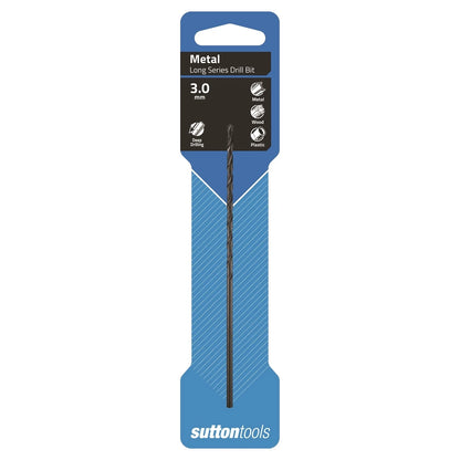 Sutton Tools 3.0mm Long Series Jobber Drill Bit, M2 HSS, 118° Point, Deep Hole Drilling