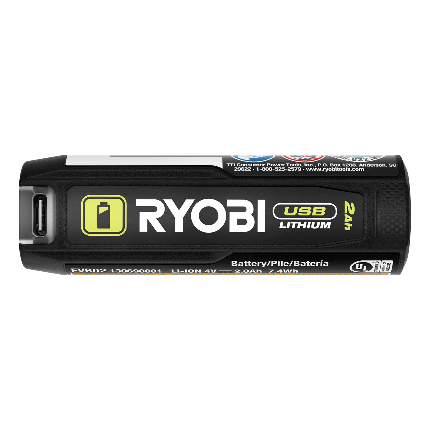 Ryobi USB 2.0Ah Battery Power Bank with LED Gauge & USB-C Cable