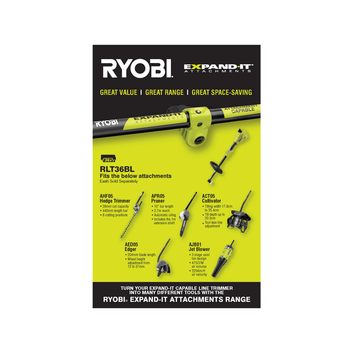 Ryobi 36V Brushless Cordless Line Trimmer Kit 4.0Ah 40cm Wide Cut Path