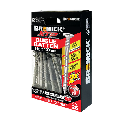 Bremick Stainless Steel 316 Bugle Batten Screws 14g x 100mm T40 - 25 Pack
