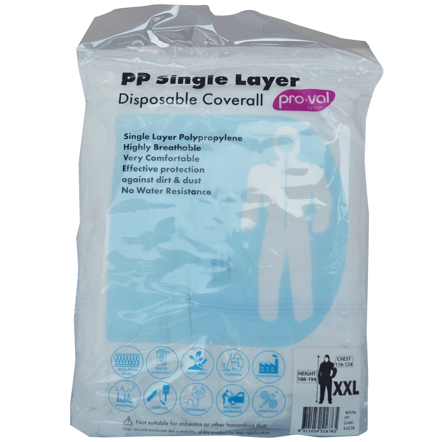 Pro-Val XXL Disposable Coverall, Breathable, Dust Resistant, Elasticated, Lightweight