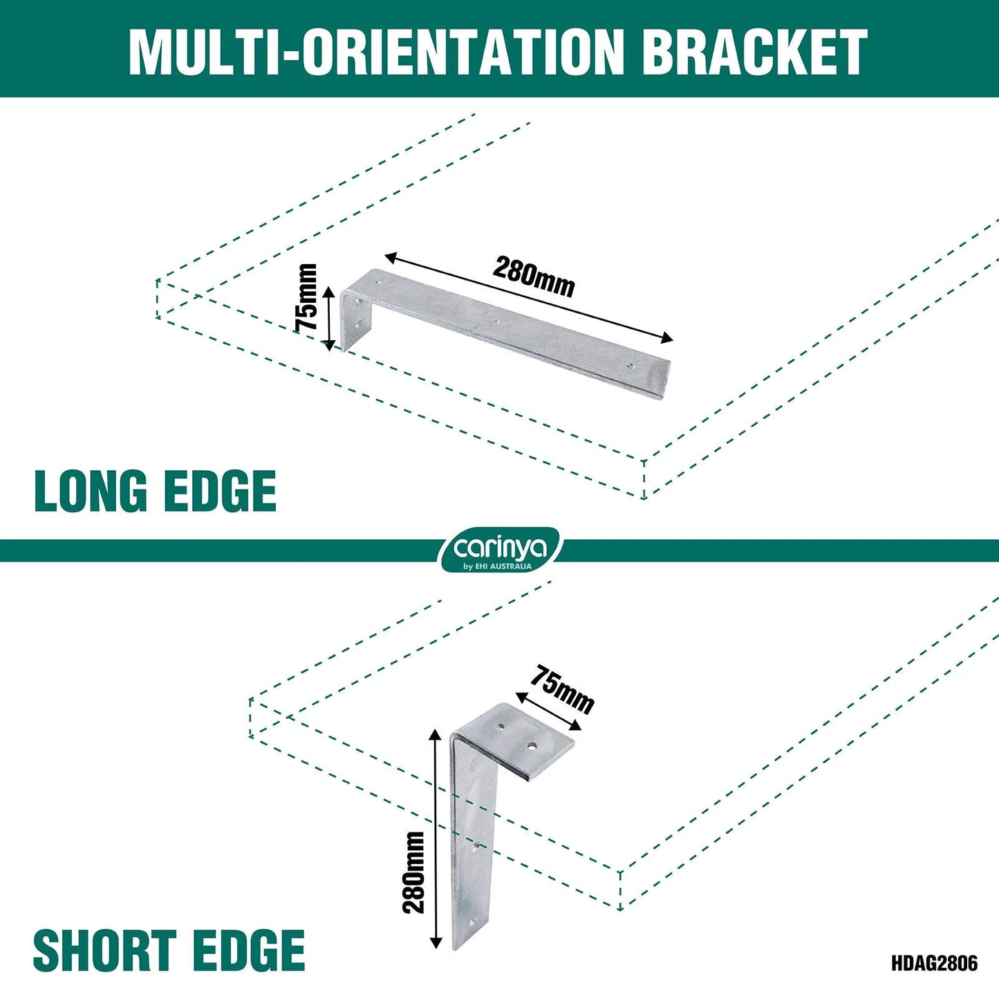 Carinya Galvanised Angle Bracket 280x75mm Heavy-Duty Indoor Outdoor Use