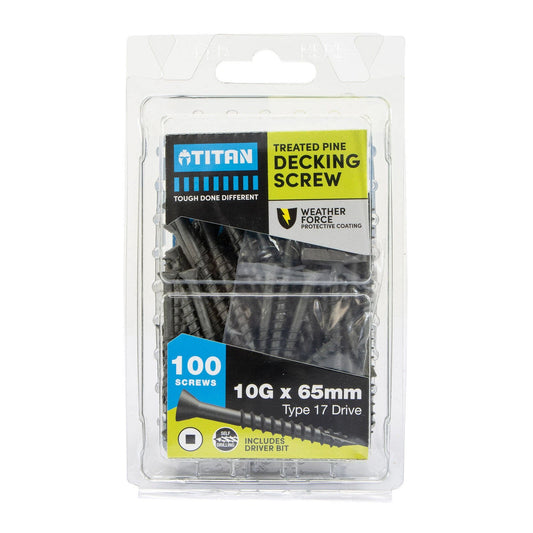 Titan 10G x 65mm Weather Force Deck Treated Pine Screws - 100 Pack, Corrosion Resistant