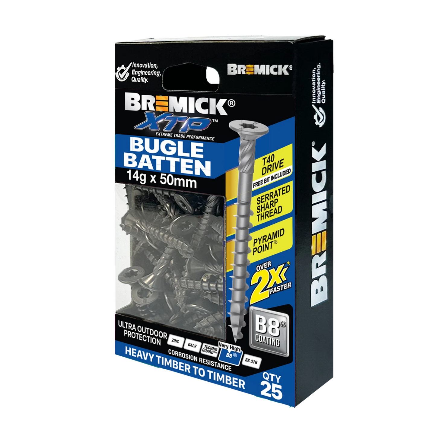 Bremick XTP Bugle Batten Screws 14g x 50mm T40, Corrosion Resistant, 25 Pack