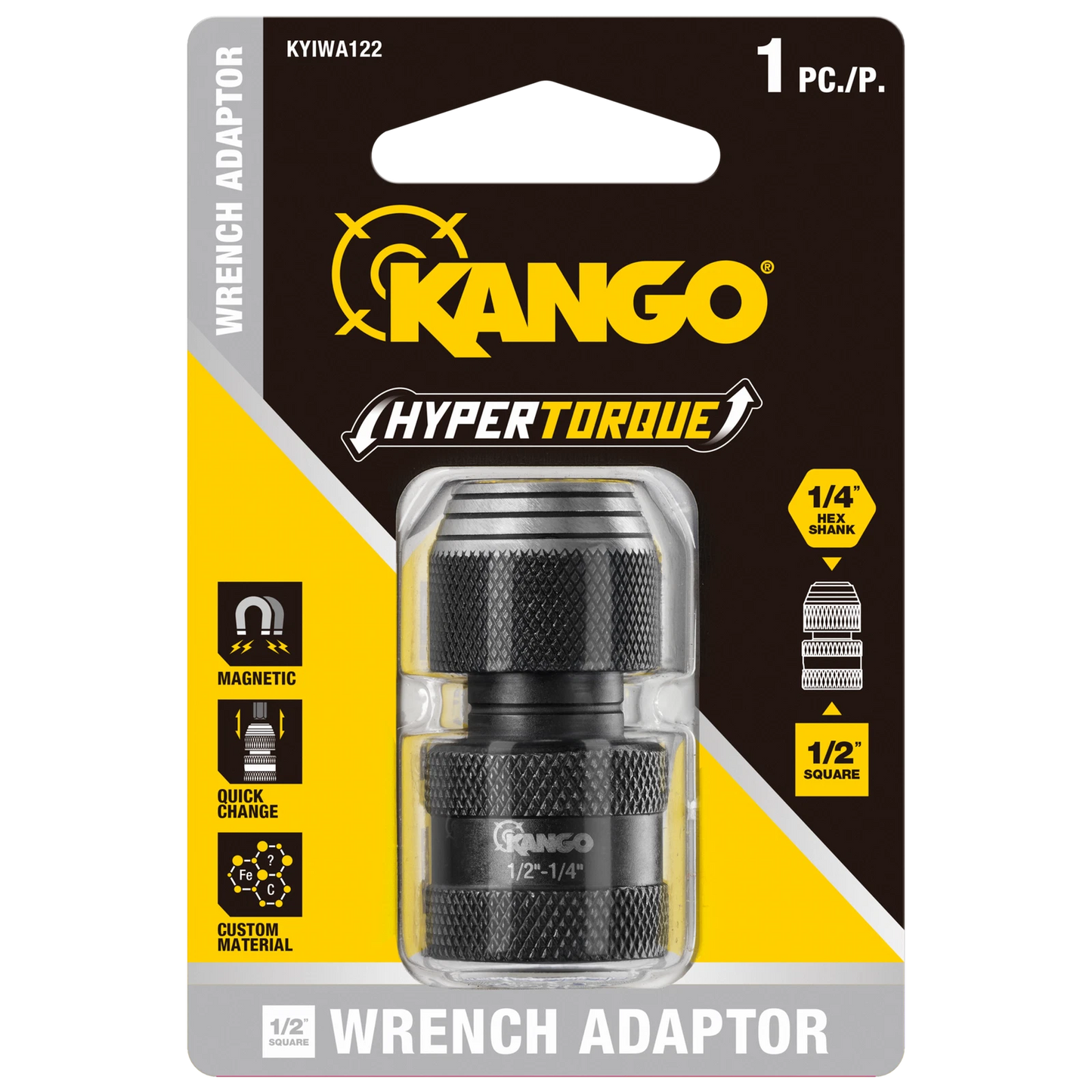Kango Hypertorque ½” to ¼” Impact Wrench Adaptor, Magnetised Tips, Quick-Change Head