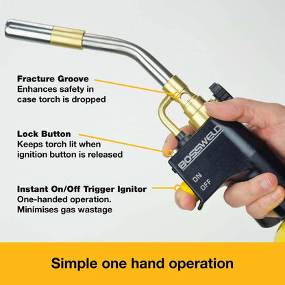 Bossweld Adjustable Map Pro-Torch, High-Intensity Flame, Instant Ignitor, Durable Aluminium Body