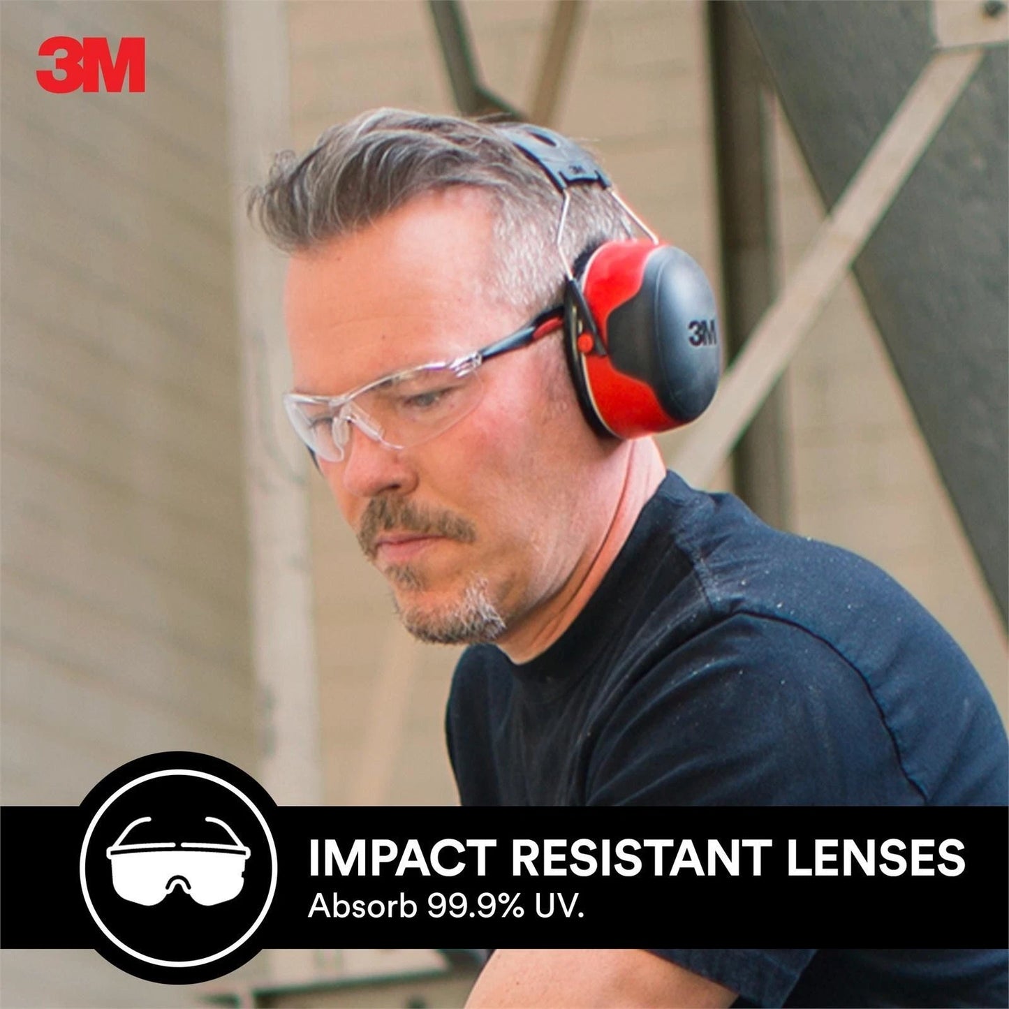 3M Black Clear Safety Glasses, Anti-Scratch, UV Protection, Antifog, High Impact Resistant