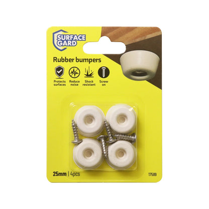 Surface Gard 25mm White Screw-In Protectors - Reduces Scratches & Noise, Pack of 4