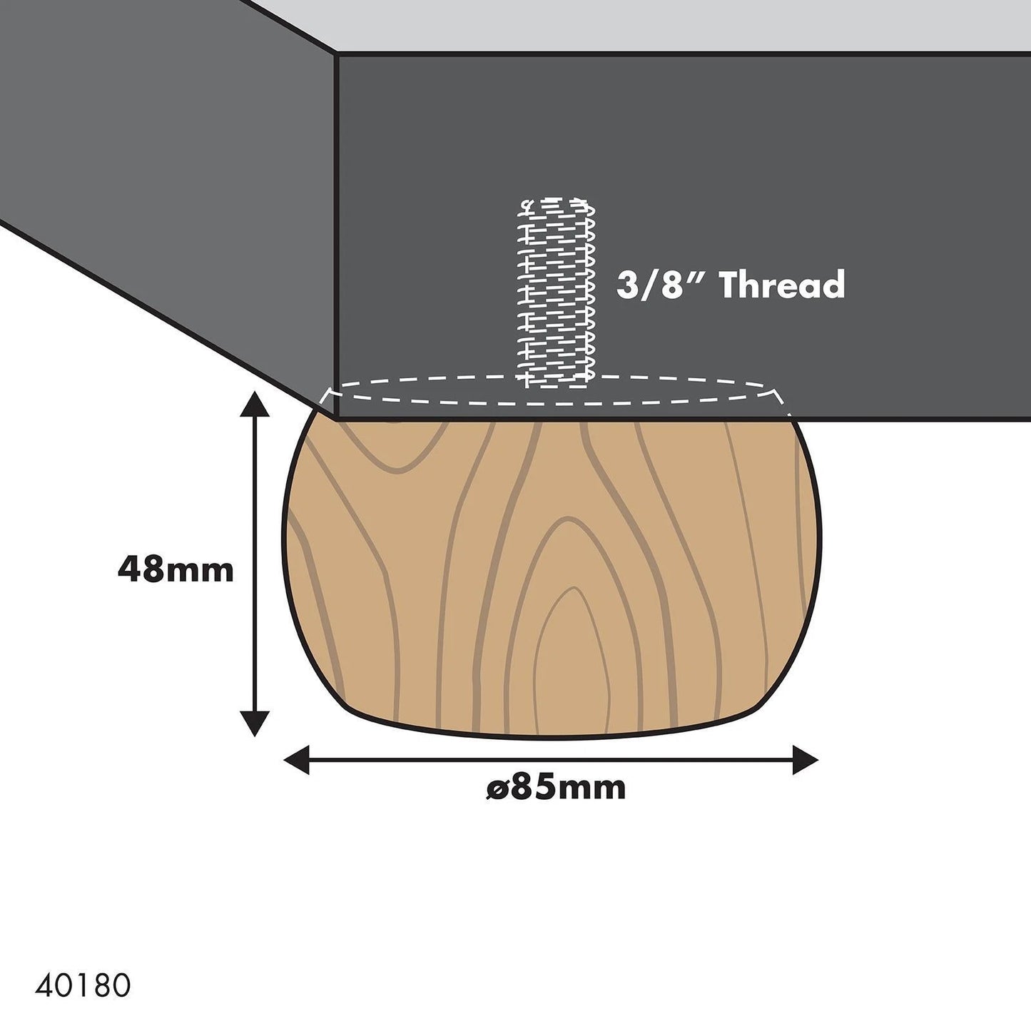 Adoored 48mm Pine Ball Furniture Leg, Universal Fit, Natural Timber Finish