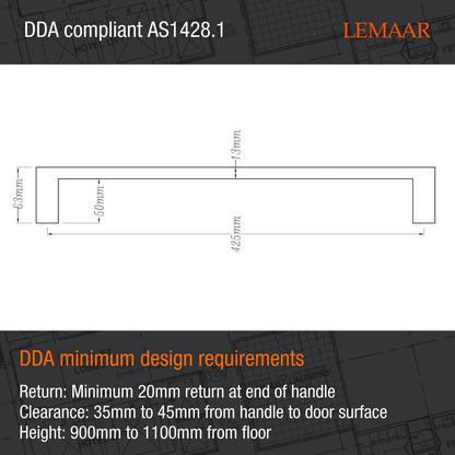 Lemaar Black DDA Compliant Door Pull 450mm x 25mm, 316 Stainless Steel, Electroplated Finish