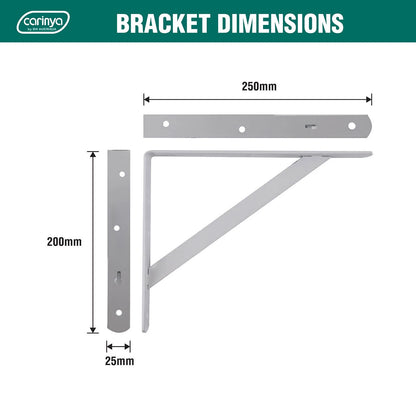 Carinya White Heavy Duty Bracket 250x200mm, 175kg Load, Powder Coated Steel