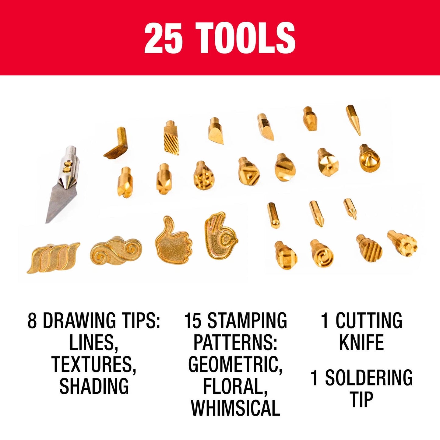 Tradeflame 27 Piece Wood Burning Kit with 8 Tips, 15 Patterns, Soldering & Hot Knife