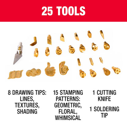 Tradeflame 27 Piece Wood Burning Kit with 8 Tips, 15 Patterns, Soldering & Hot Knife