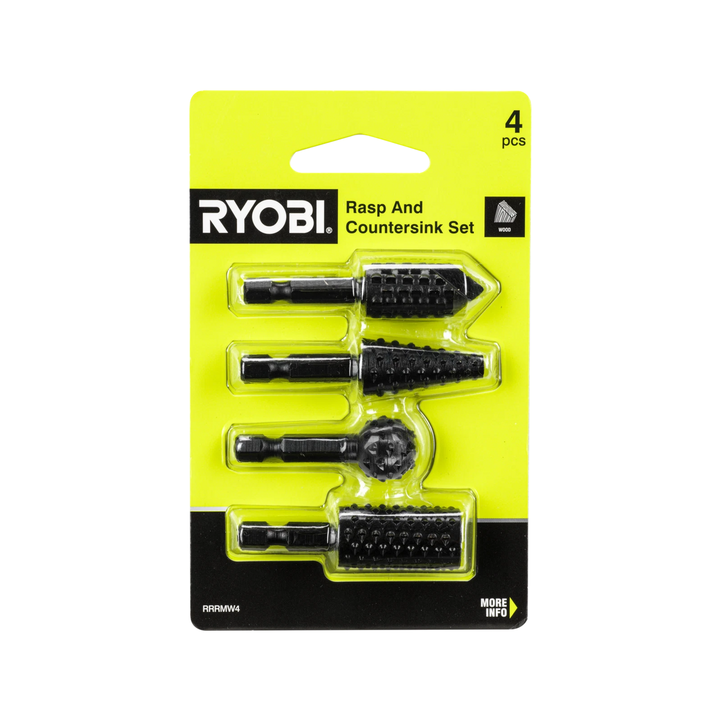 Ryobi 4 Piece Mixed Wood Rasp Set with Black Oxide Coating for Drill/Driver