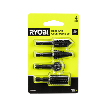 Ryobi 4 Piece Mixed Wood Rasp Set with Black Oxide Coating for Drill/Driver