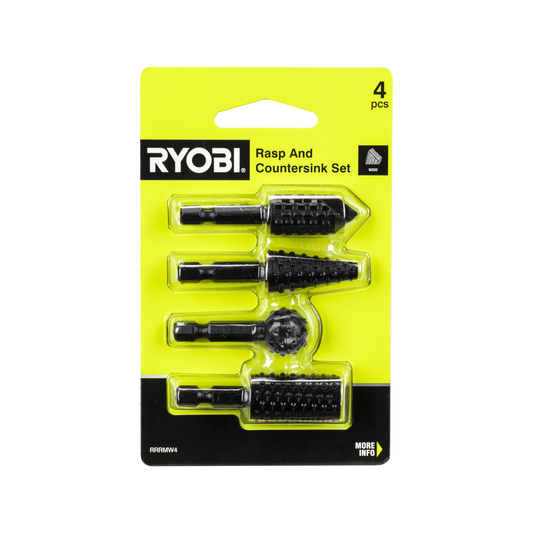 Ryobi 4 Piece Mixed Wood Rasp Set with Black Oxide Coating for Drill/Driver