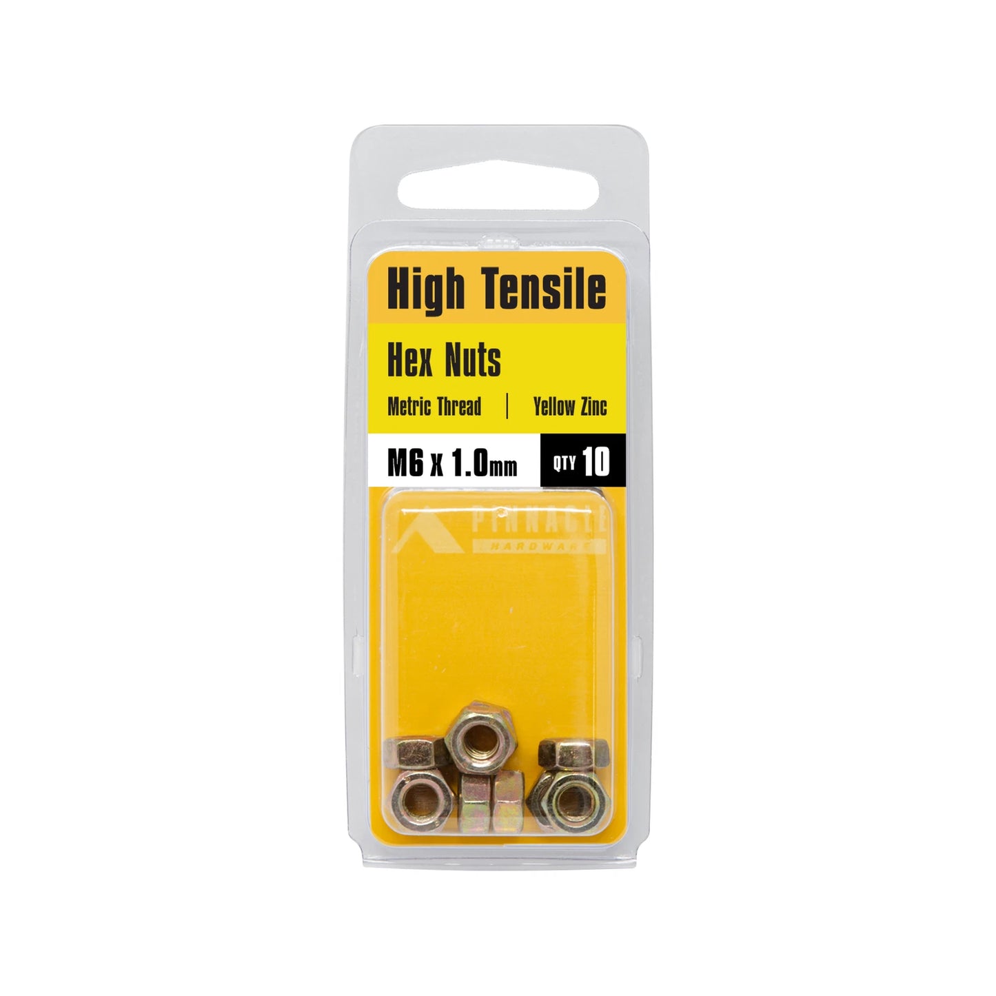 Pinnacle M6 Yellow Zinc High Tensile Hex Nuts - 10 Pack, Corrosion Resistant