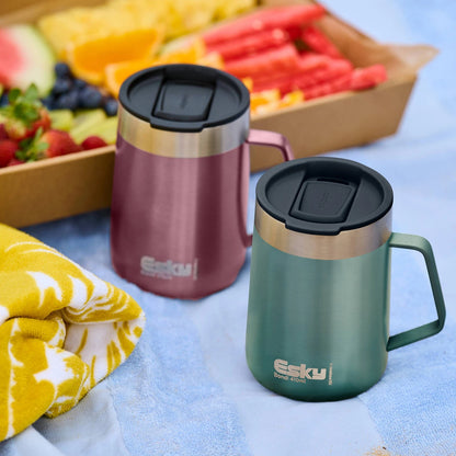 Esky Pink Bondi Travel Mug 414ml with Handle, Stainless Steel, Insulated, Splashproof Lid