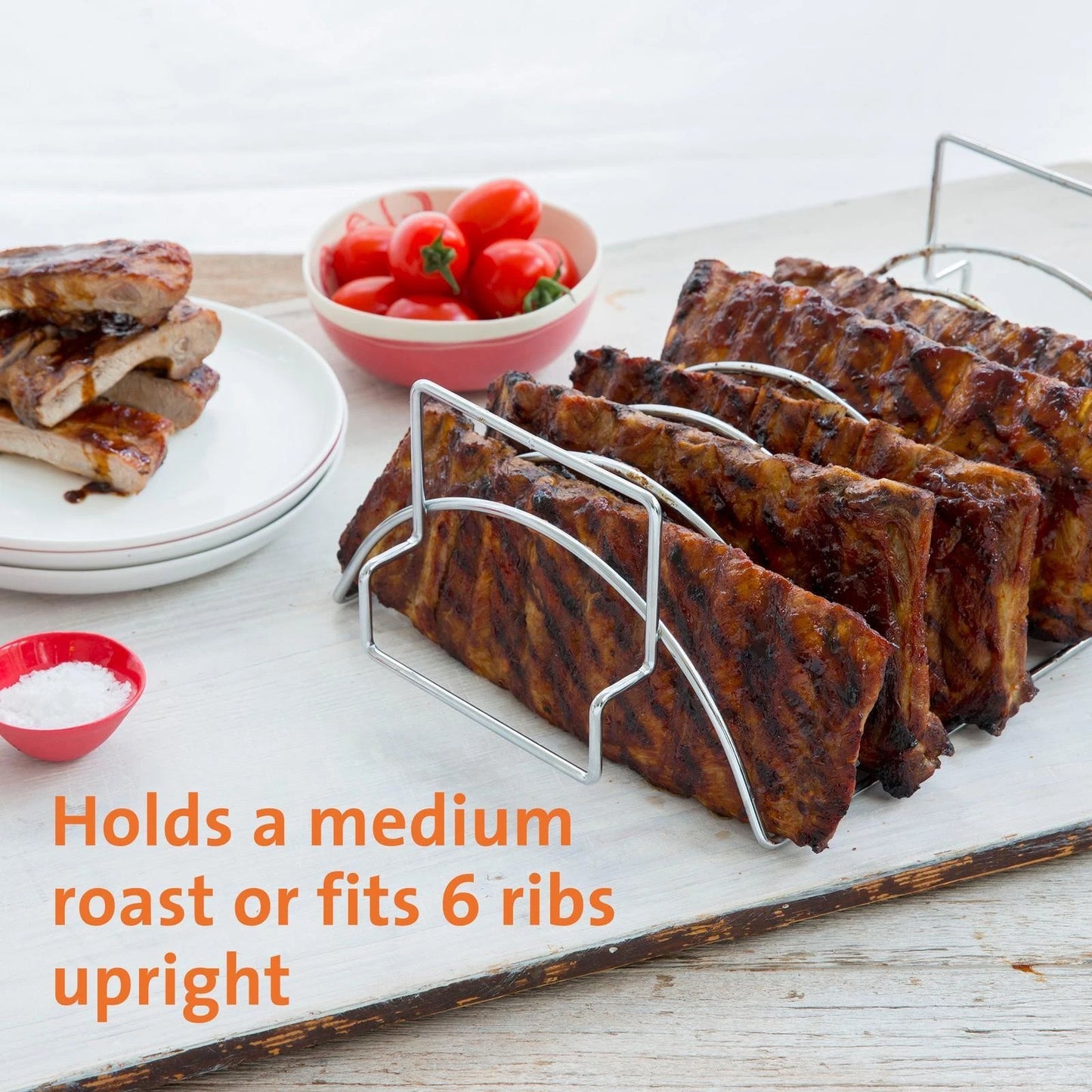 Jumbuck Reversible Roast Rib Rack, Heavy-Duty Steel, Chrome Plate, Holds Medium Roast or 6 Ribs