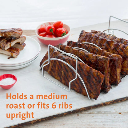 Jumbuck Reversible Roast Rib Rack, Heavy-Duty Steel, Chrome Plate, Holds Medium Roast or 6 Ribs
