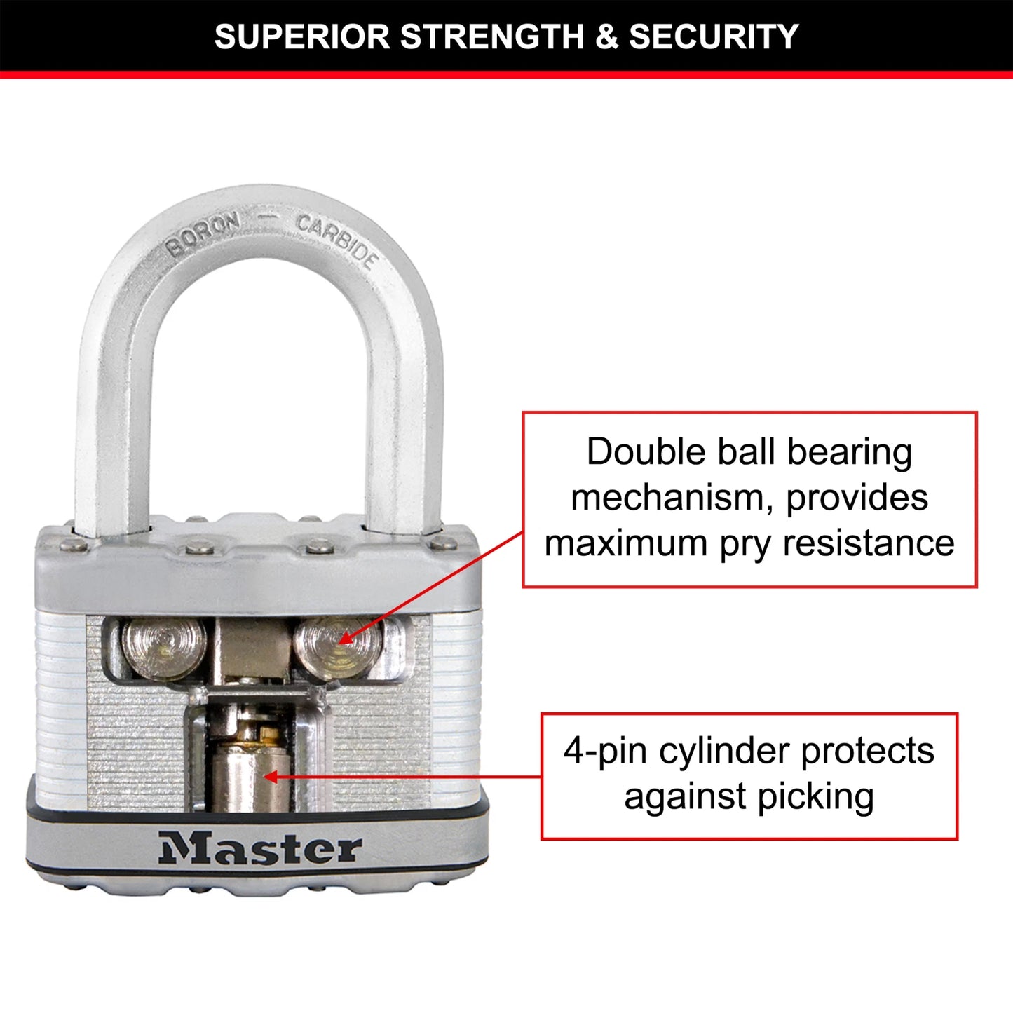 Master Lock 45mm Magnum Padlock 4 Pack, 38mm Long Shackle, Heavy-Duty, Weather Resistant