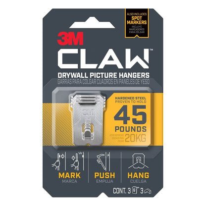 3M Claw 20kg Heavyweight Hanging Solution - 3 Pack, No Tools Needed, Stainless Steel
