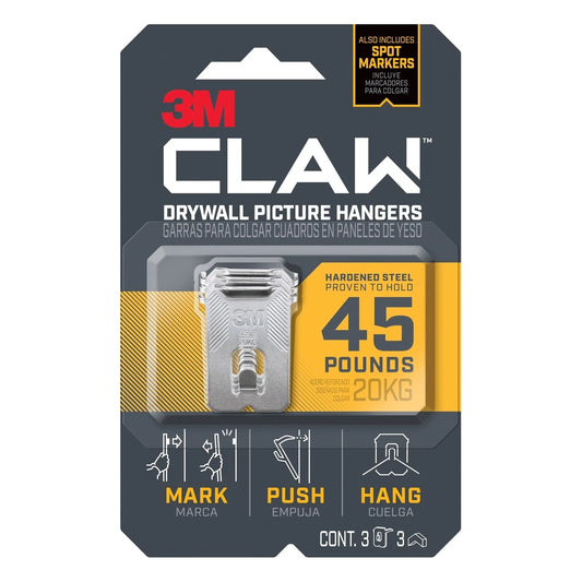 3M Claw 20kg Heavyweight Hanging Solution - 3 Pack, No Tools Needed, Stainless Steel
