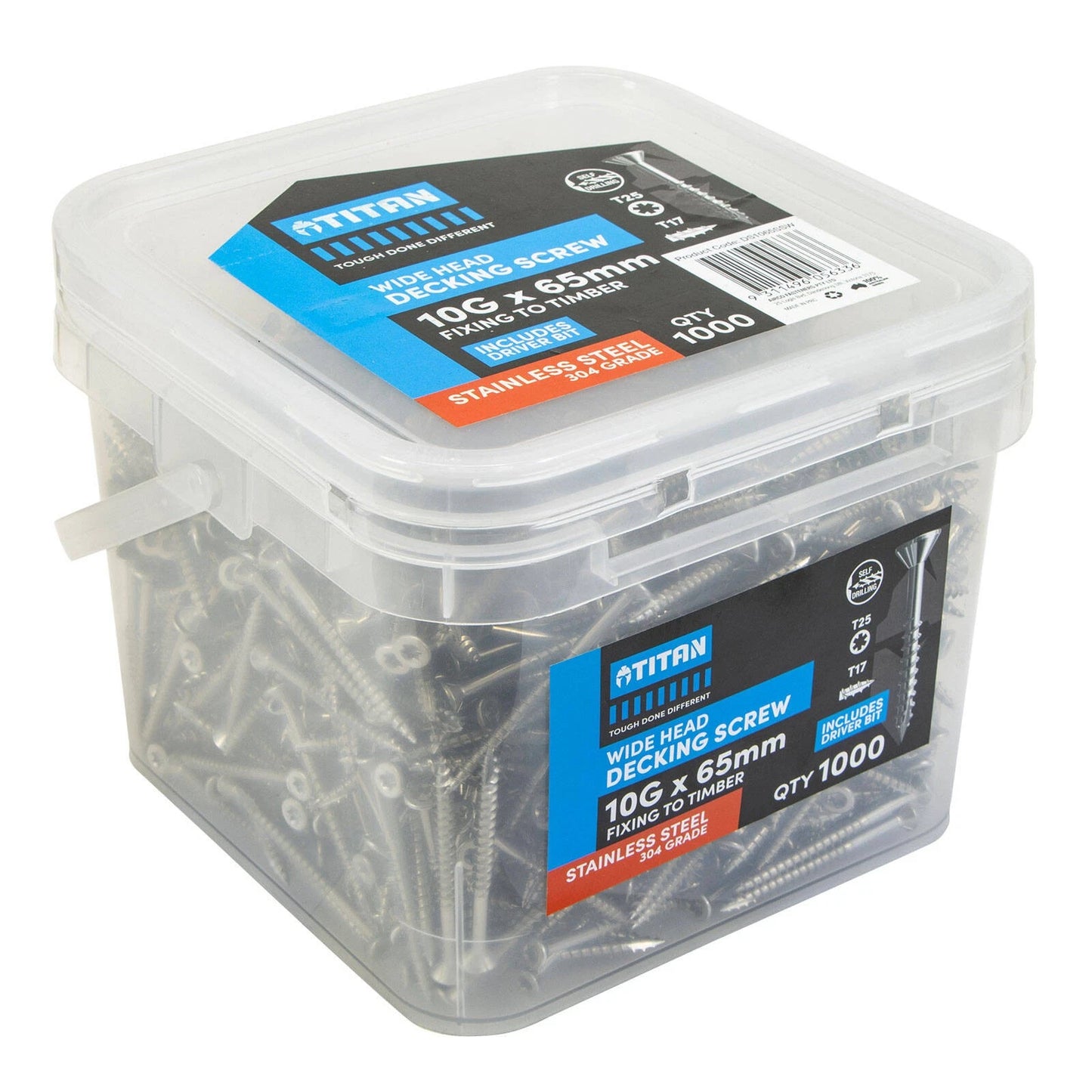 Titan 10G x 65mm Stainless Steel Decking Screws, Wide Head, Pack of 1000