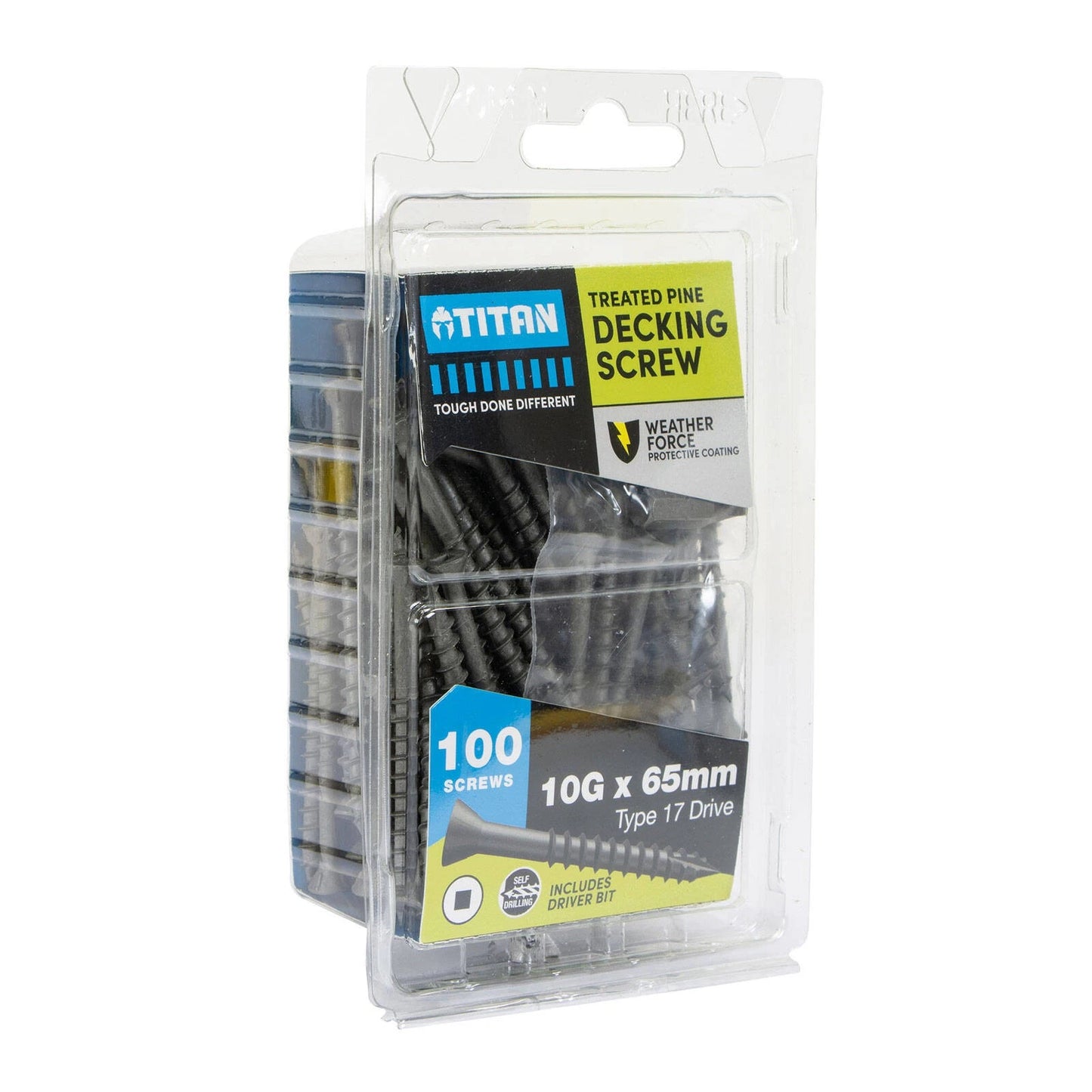 Titan 10G x 65mm Weather Force Deck Treated Pine Screws - 100 Pack, Corrosion Resistant