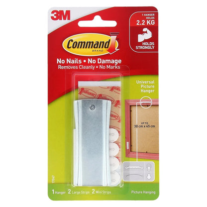 Command™ Large Metal Adhesive Picture Hanger, Damage-Free, Supports 2.2kg, Silver, 1 Pack