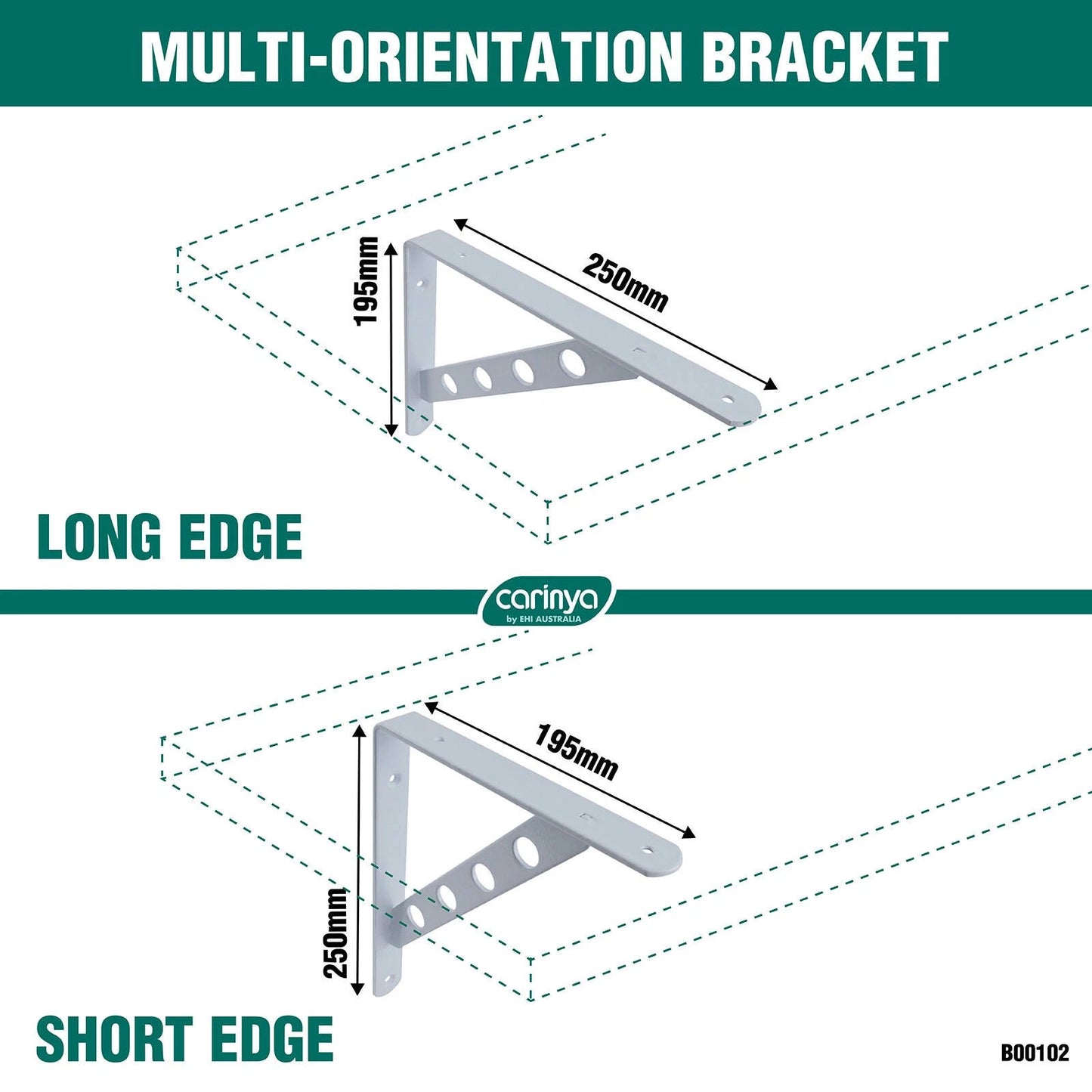 Carinya White Heavy Duty Circle Stayed Bracket, 250x195mm, 200kg Capacity, Powder Coated Steel