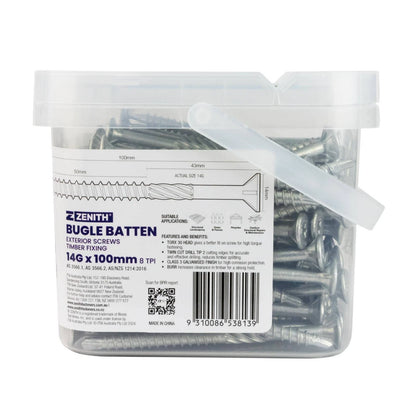 ZENITH 14G Galvanised Bugle Batten Screws 8x100mm TORX 30 Head - 100 Pcs