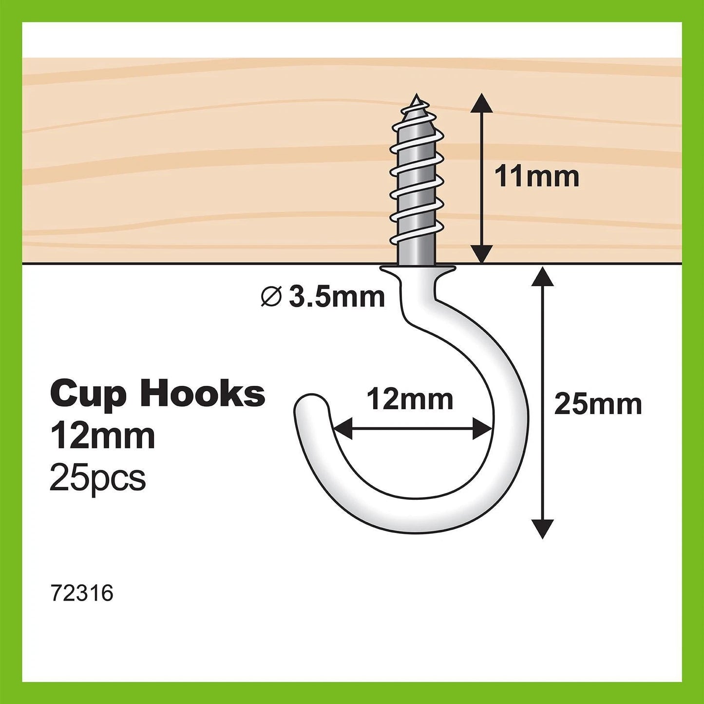 Everhang 12mm White PVC Cup Hooks - 25 Pack, Easy Install, Indoor/Outdoor Use