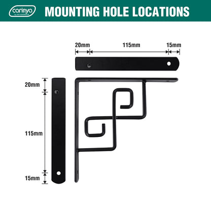 Carinya Black Square Scroll Stayed Bracket 150x150mm, Powder Coated Steel, 30kg Load Capacity