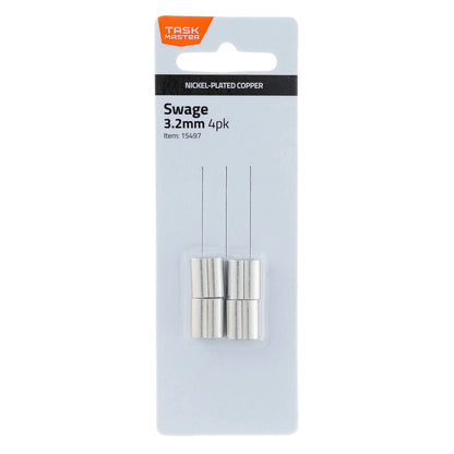 Taskmaster 3.2mm Copper Swage 4 Pack - Anti-Corrosive, Nickel-Plated for Wire Crimping