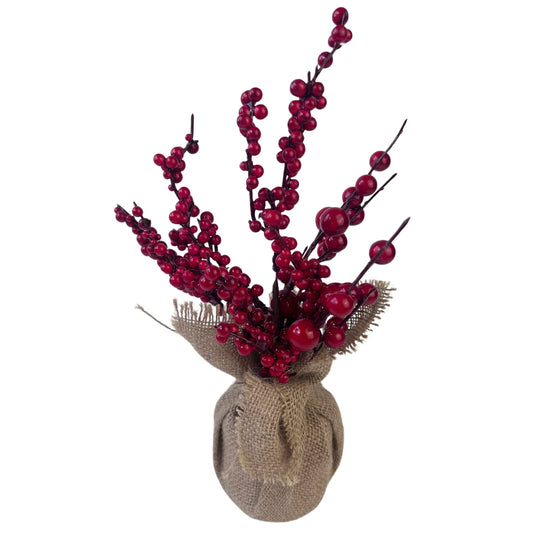 Un-Real 30cm Artificial Berry Table Decoration with Life-like Red Berries and Stable Base